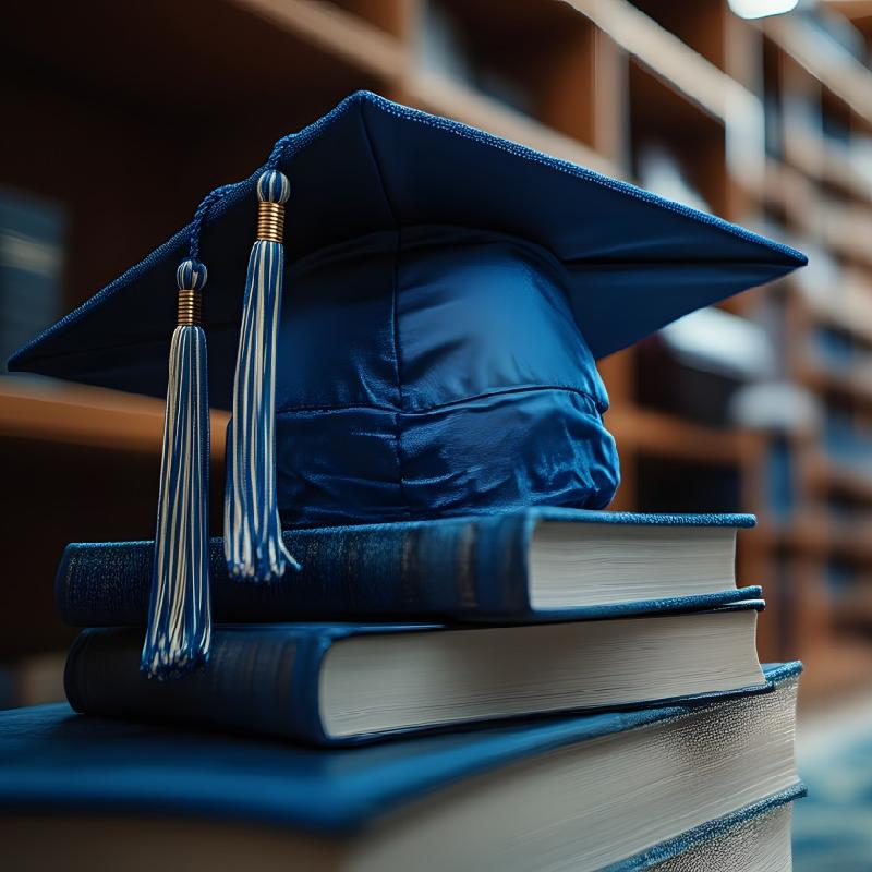 Graduation Cap on Books Representing Admissions & Graduation From AAMI