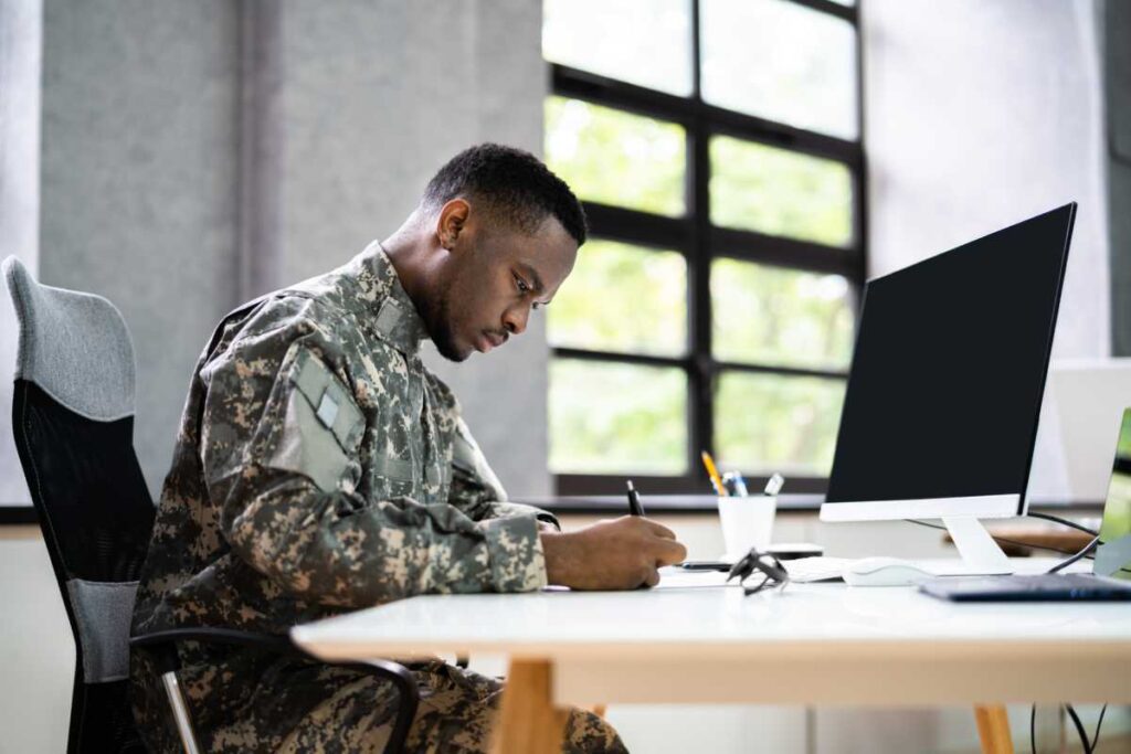 Military Student Working On His Degree