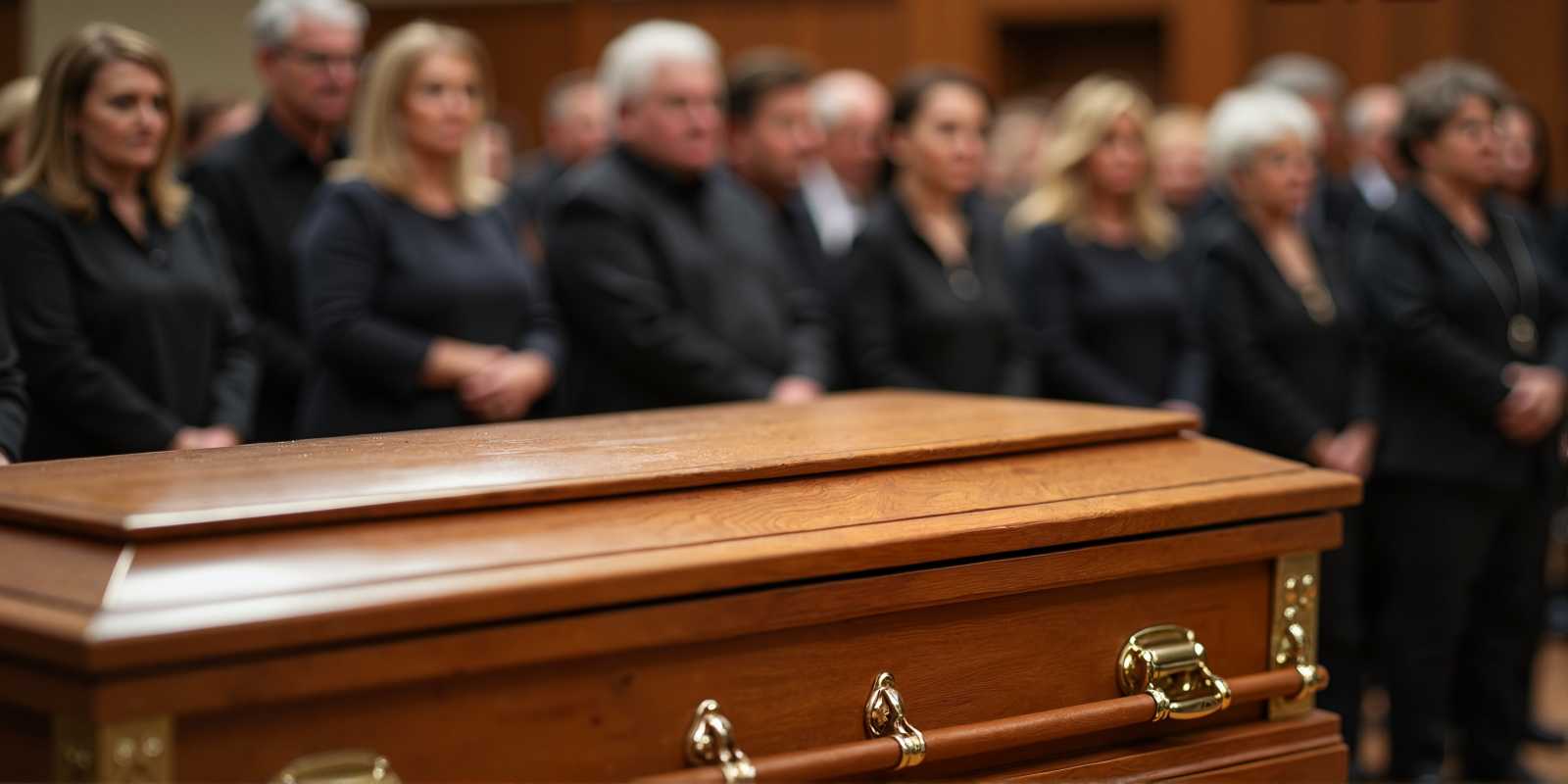 Family in Funeral Ceremony with A Wooden Coffin