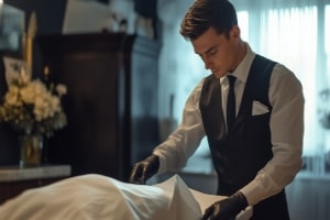 Funeral Director Preparing A Body for Service
