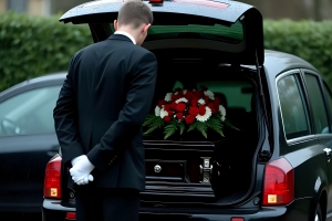 Mortuary Transport Technician Loaded Coffin in Hearse