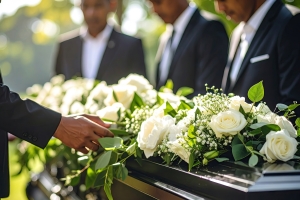 Funeral Service Workers with Floral Tributes