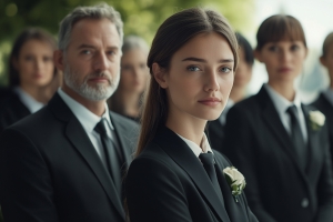 Funeral Service Team in Black Suits with White Flowers