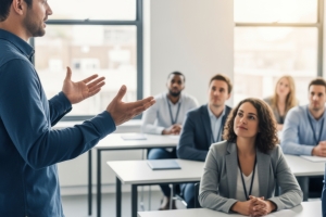 Instructor Giving Lecture on Professional Skills to Mortuary Science Students