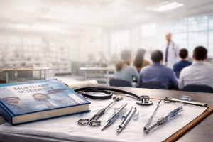 Mortuary Science Book and Equipment on A Table in Training Lab