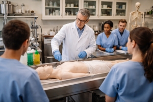 Professor Teaching Mortuary Science Degree Students in Lab