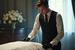 Funeral Director Respectfully Preparing Body for Final Rites