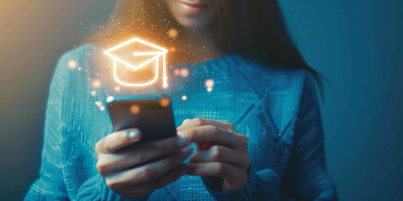 Girl with A Smartphone Pressing on Icon of A Graduation Cap