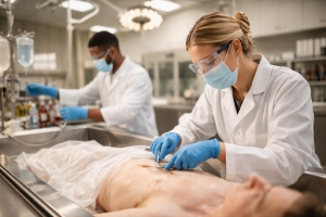 Morgue Workers Preparing Dead Body in Mortuary Room