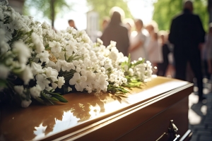Coffin Decorated with Flowers by Funeral Service Provider