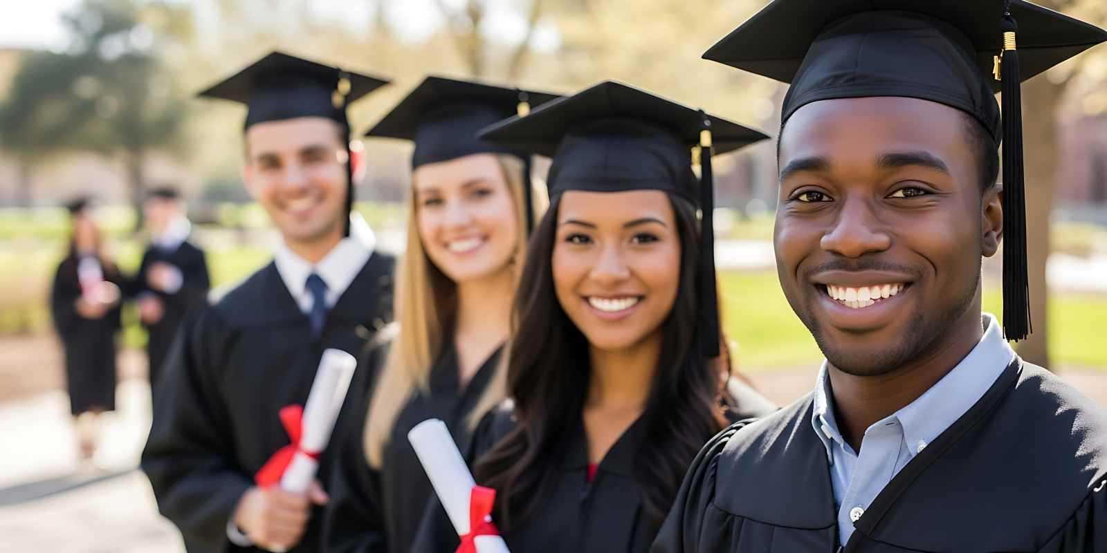 Mortuary Science Students Wearing Graduation Caps and Holding Degree in Hand