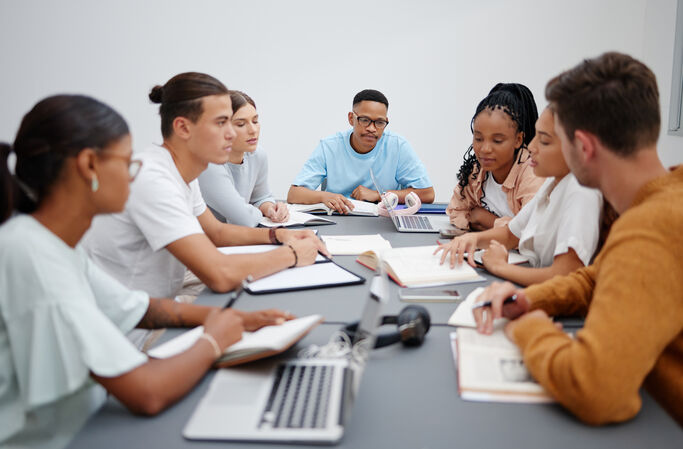 Diversity, education or university students in classroom learning, collaboration