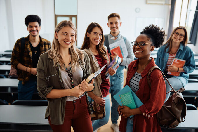 Multiethnic group of university students in lecture hall