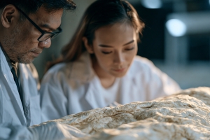 Mortuary Science Student in Embalming Training with an Instructor