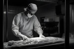 Embalmer Preparing Body with Full Concentration and Empathy